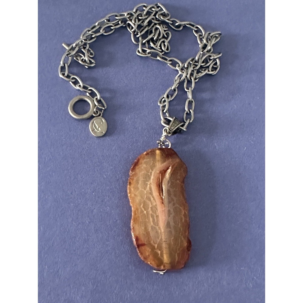 Simply Charming Stampin Up Necklace Agate Pendant Stunning Silver Tone 18"